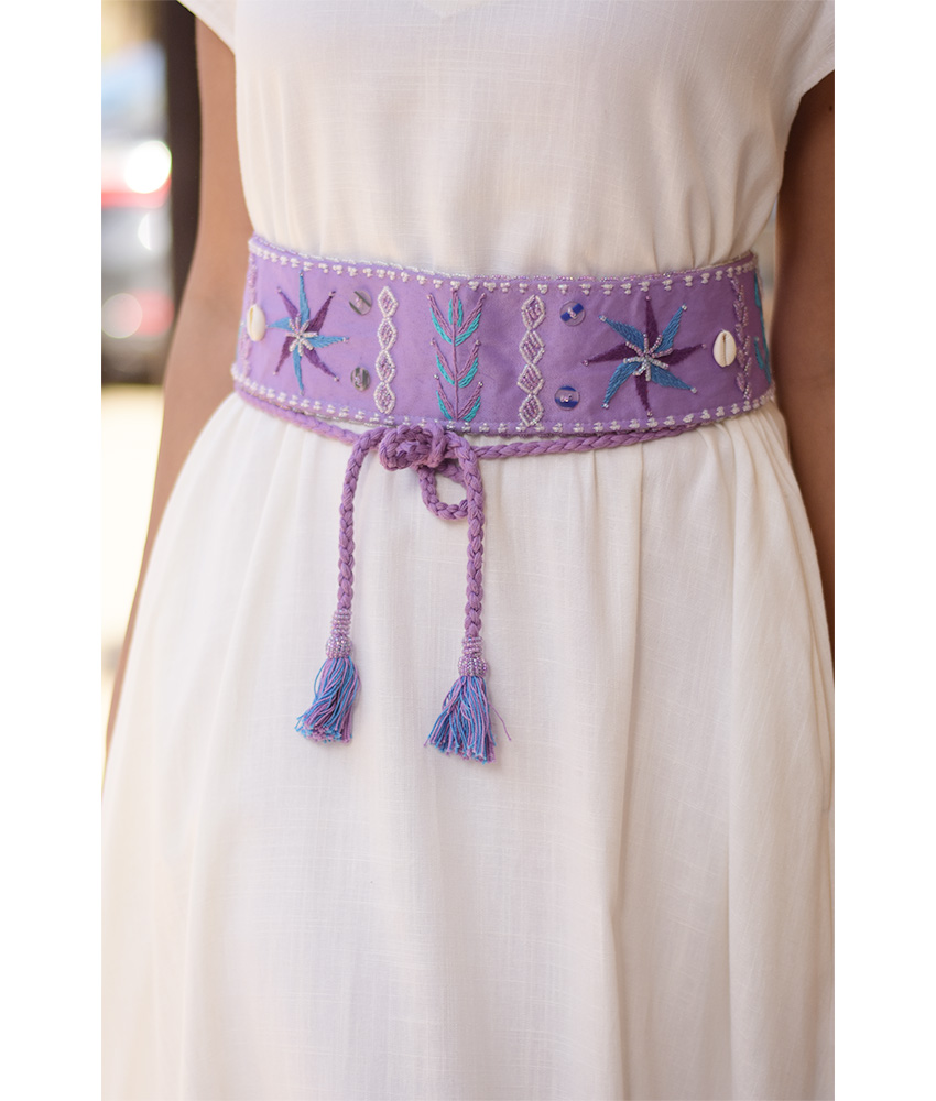 Purple Saint Catherine Embroidered Wide Belt handmade in Egypt & available at Jozee boutique