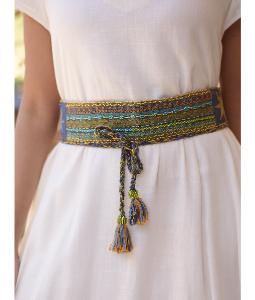 Multicolored Saint Catherine Embroidered Thin Belt handmade in Egypt & available at Jozee Boutique.