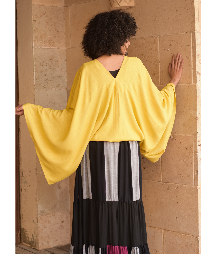 Mustard Linen Bolero made in Egypt & available at Jozee Boutique.