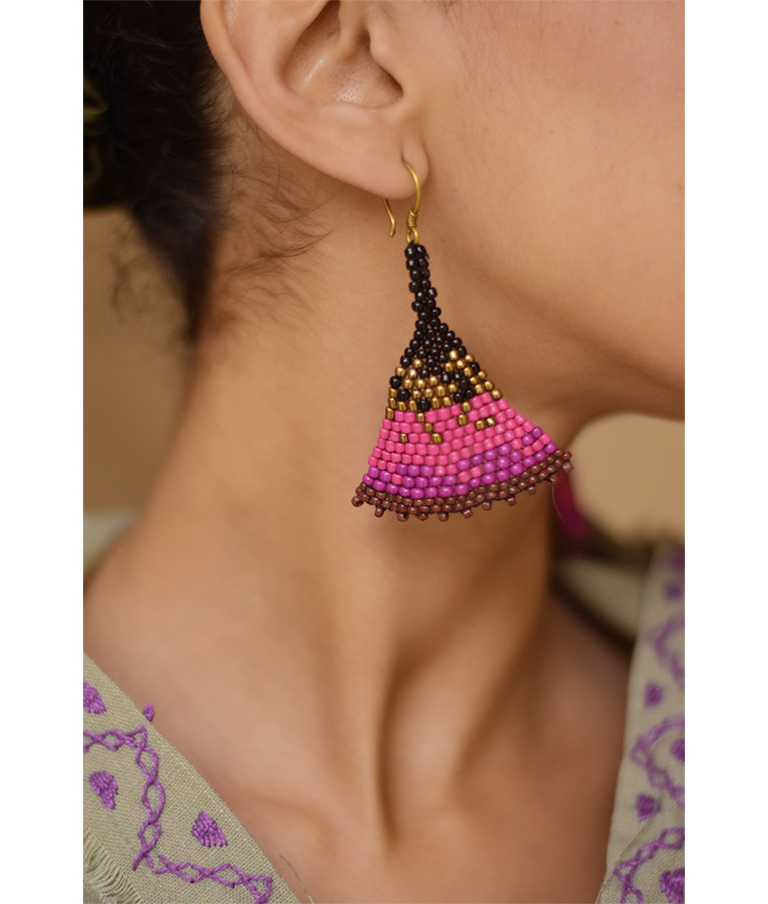 Black & Multicolored Beaded Earrings handmade in Egypt & available at Jozee Boutique.