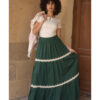 Emerald green Linen Skirt with Hand Embroideries handmade in Egypt & available at Jozee Boutique.