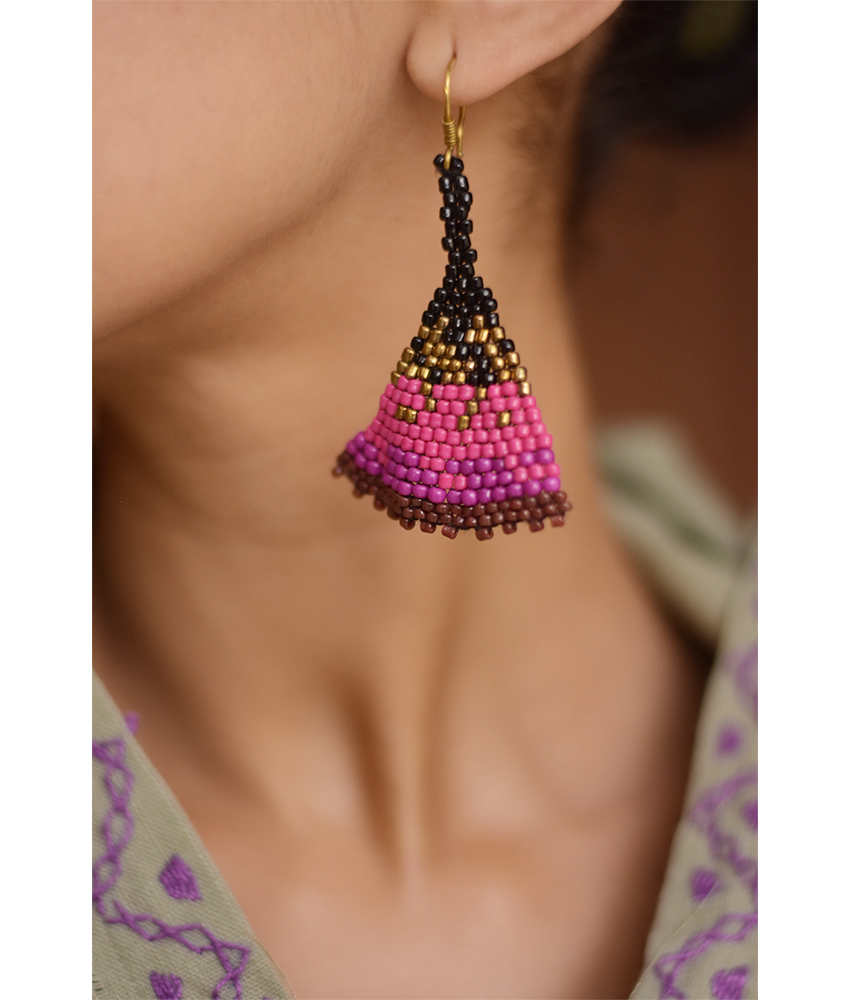 Black & Multicolored Beaded Earrings handmade in Egypt & available at Jozee Boutique.