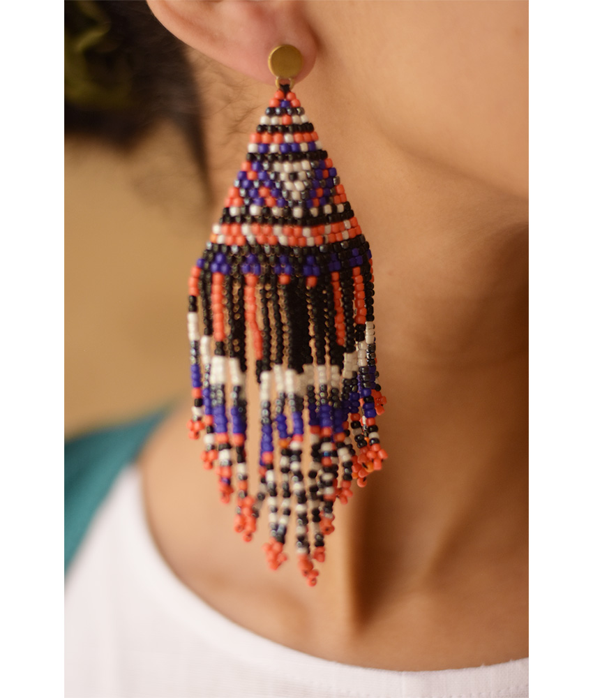 Black & Multicolored Beaded Earrings handmade in Egypt & available in Jozee Boutique