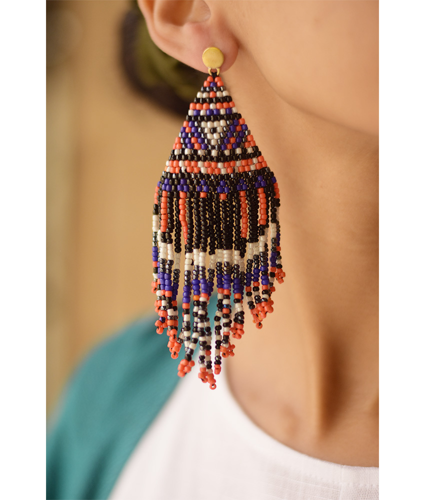 Black & Multicolored Beaded Earrings handmade in Egypt & available in Jozee Boutique