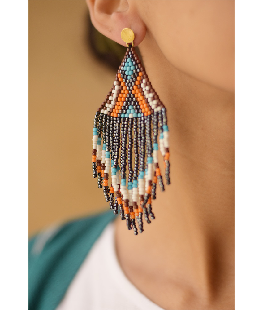 Grey & Multicolored Beaded Earrings handmade in Egypt & available in Jozee Boutique