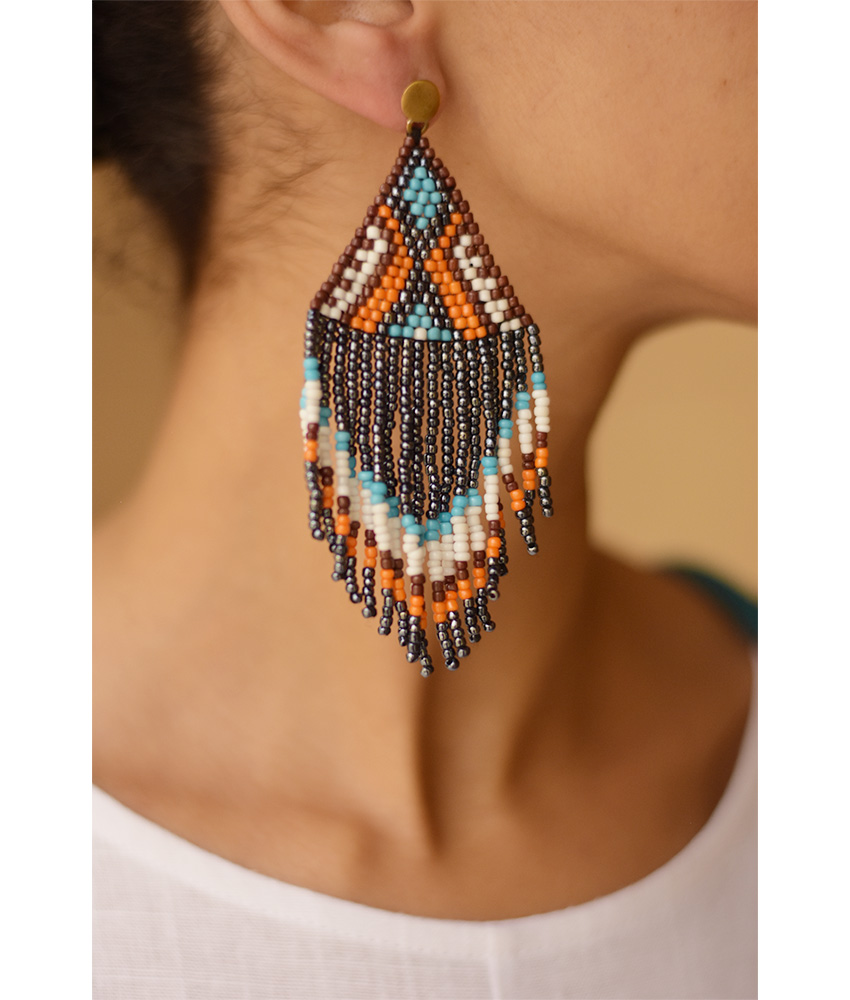 Grey & Multicolored Beaded Earrings handmade in Egypt & available in Jozee Boutique