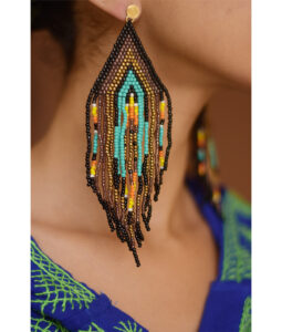 Aqua, Black & Gold Beaded Earrings handmade in Egypt & available in Jozee Boutique