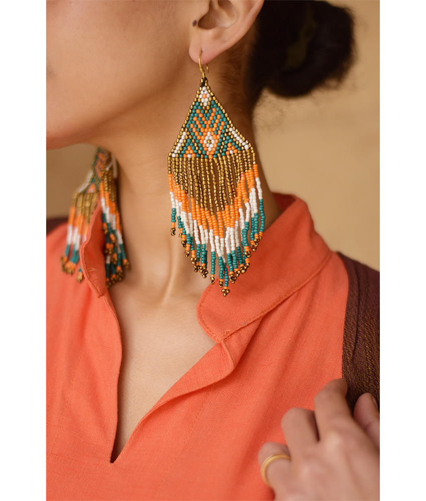 Gold & Multicolored Beaded Earrings handmade in Egypt & available in Jozee Boutique