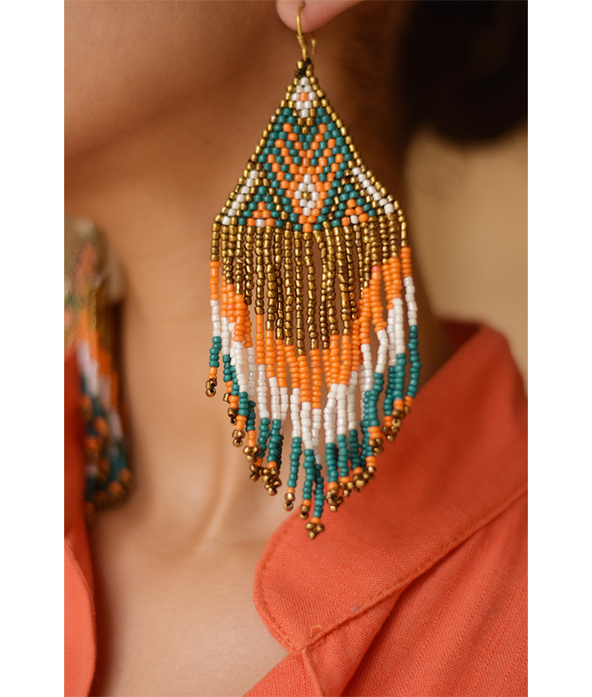 Gold & Multicolored Beaded Earrings handmade in Egypt & available in Jozee Boutique