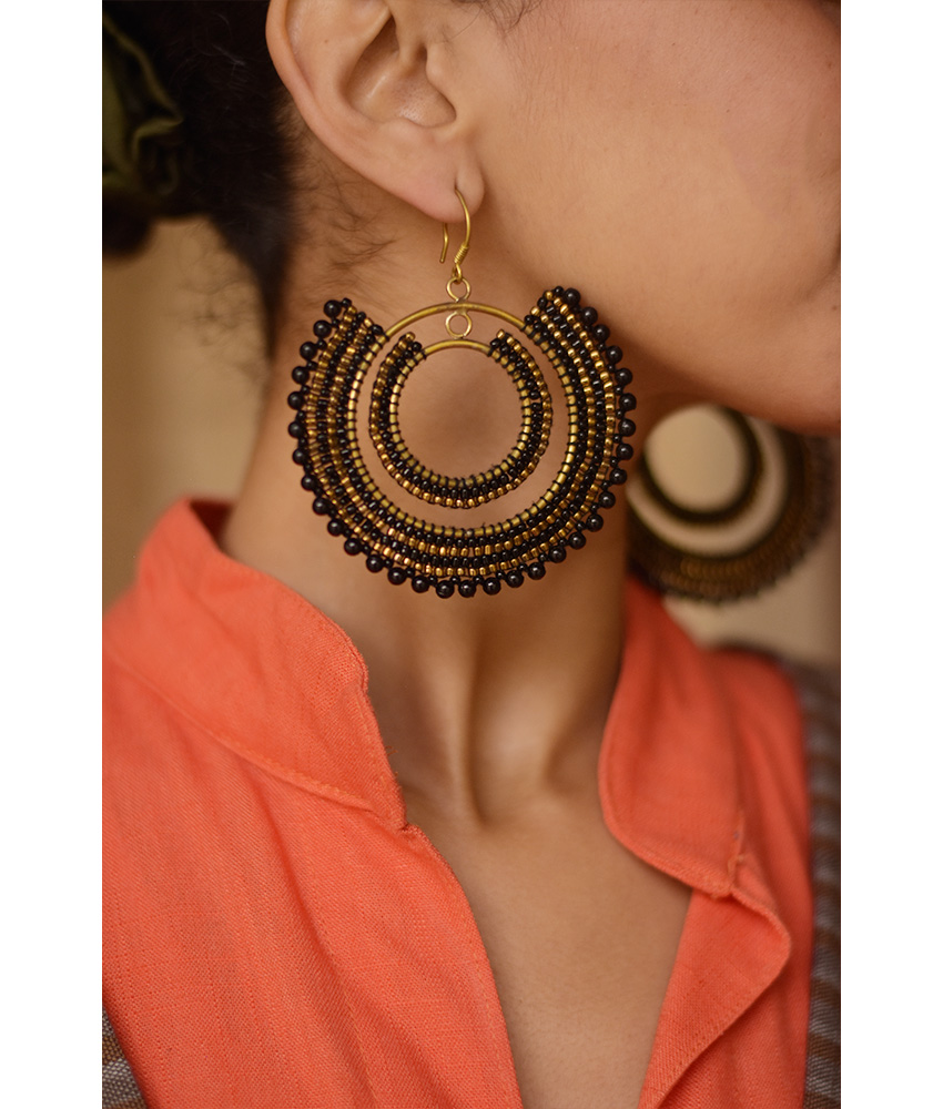 Black & Gold Beaded Copper Earrings handmade in Egypt & available in Jozee Boutique