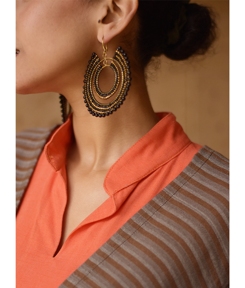 Black & Gold Beaded Copper Earrings handmade in Egypt & available in Jozee Boutique