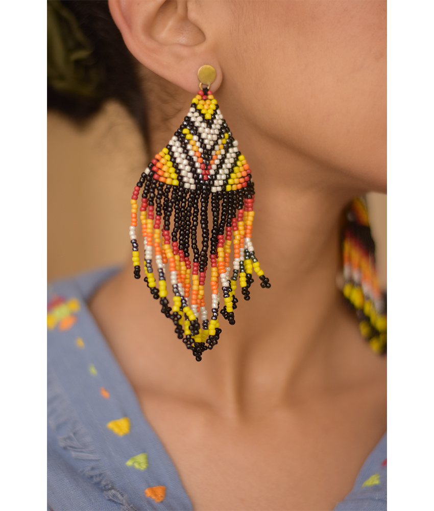 Black & Multicolored Beaded Earrings handmade in Egypt & available in Jozee Boutique