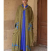 Army green Siwa Embroidered Linen Cardigan/Abaya with Hoodie handmade in Egypt & available at Jozee Boutique.