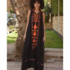 Black Siwa Heavily Embroidered Linen Dress with Hoodie handmade in Egypt & available at Jozee Boutique.