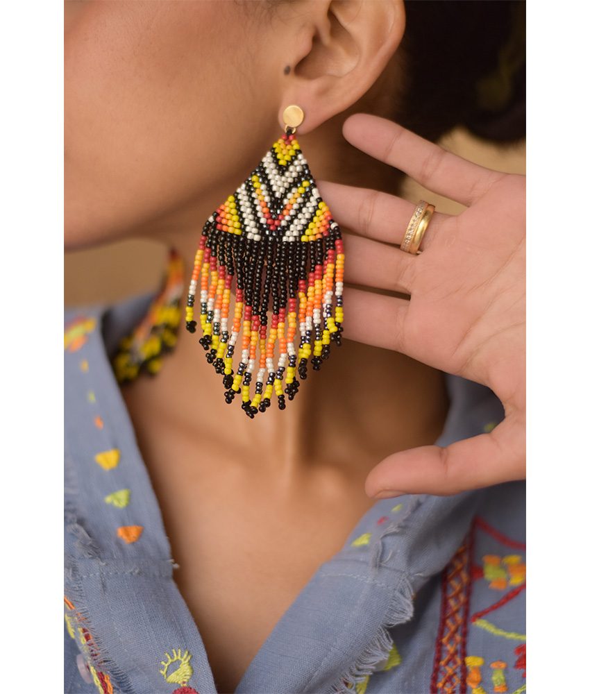 Black & Multicolored Beaded Earrings handmade in Egypt & available in Jozee Boutique