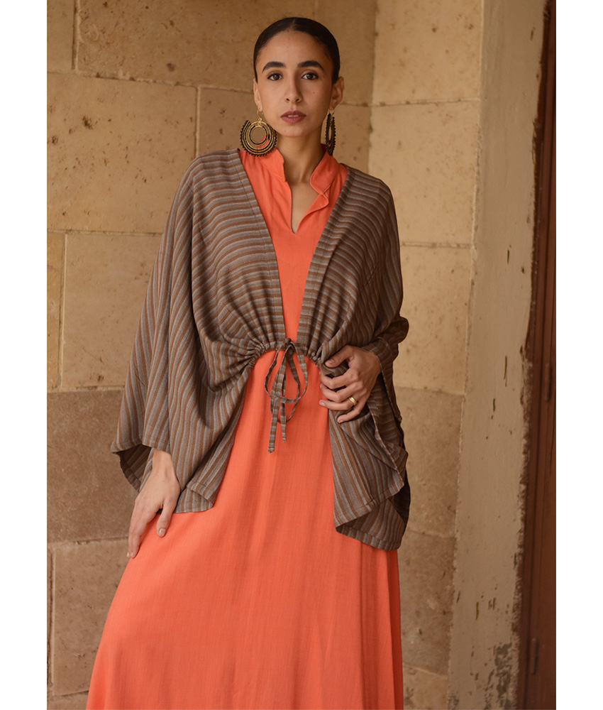 Brown & Beige Heavy Viscose Bolero handmade in Egypt & available at Jozee Boutique.