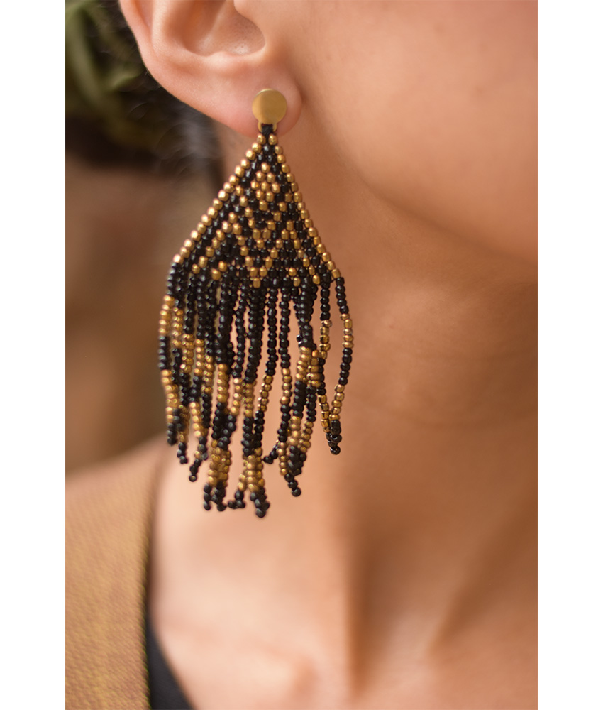 Black & Gold Beaded Earrings handmade in Egypt & available in Jozee Boutique