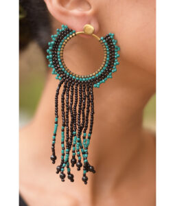 Black & Turquoise Beaded Copper Earrings handmade in Egypt & available in Jozee Boutique