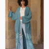 Teal Batik Dyed Nubian Cardigan handmade in Egypt & available at Jozee Boutique.