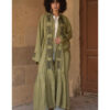 Olive Green Linen Cardigan with Hand Embroideries handmade in Egypt & available at Jozee Boutique.