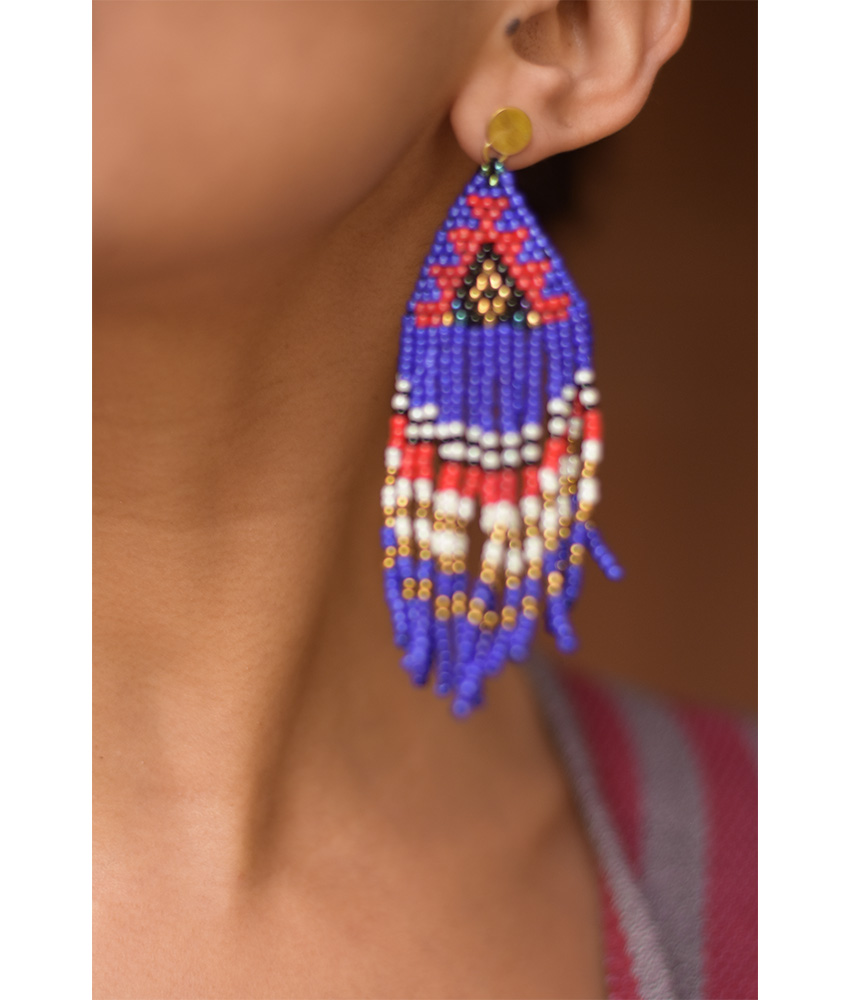 Blue & Multicolored Beaded Earrings handmade in Egypt & available at Jozee Boutique.