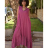 Raspberry Pink Handwoven Ruffle Dress handmade in Egypt & available at Jozee Boutique.