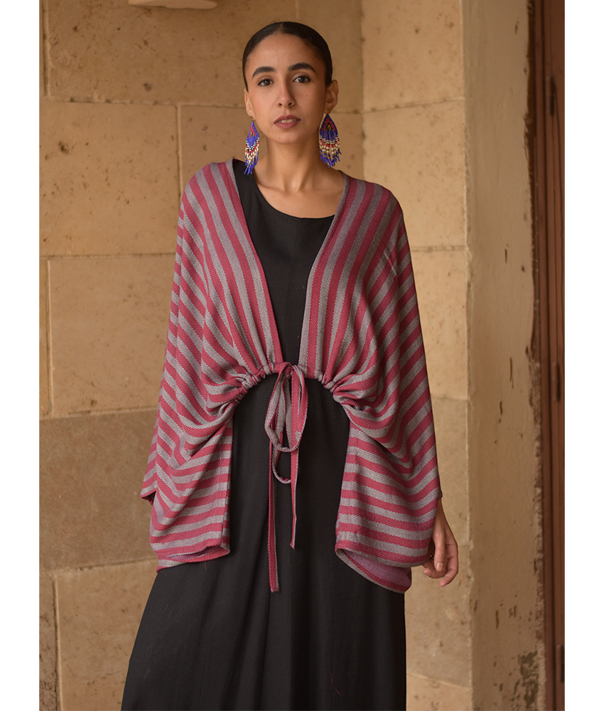 Red & Grey Heavy Viscose Bolero handmade in Egypt & available at Jozee Boutique.