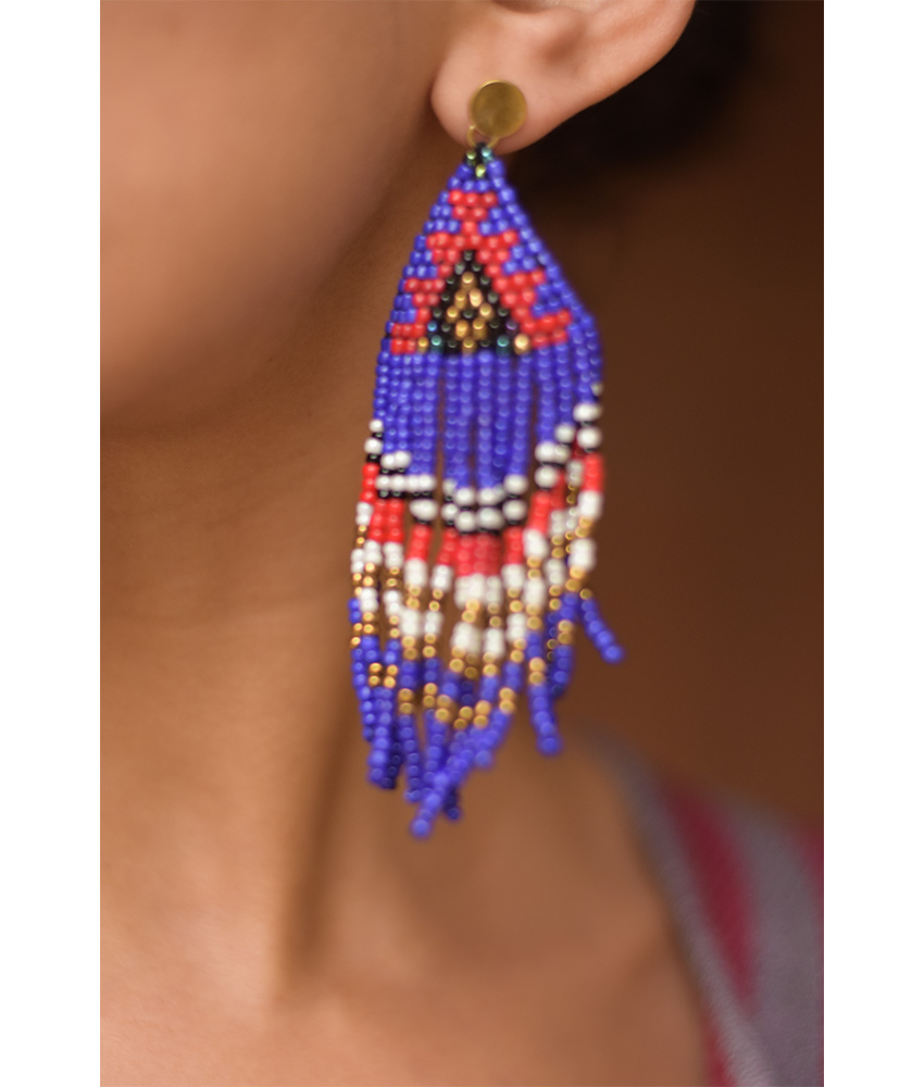 Blue & Multicolored Beaded Earrings handmade in Egypt & available at Jozee Boutique.