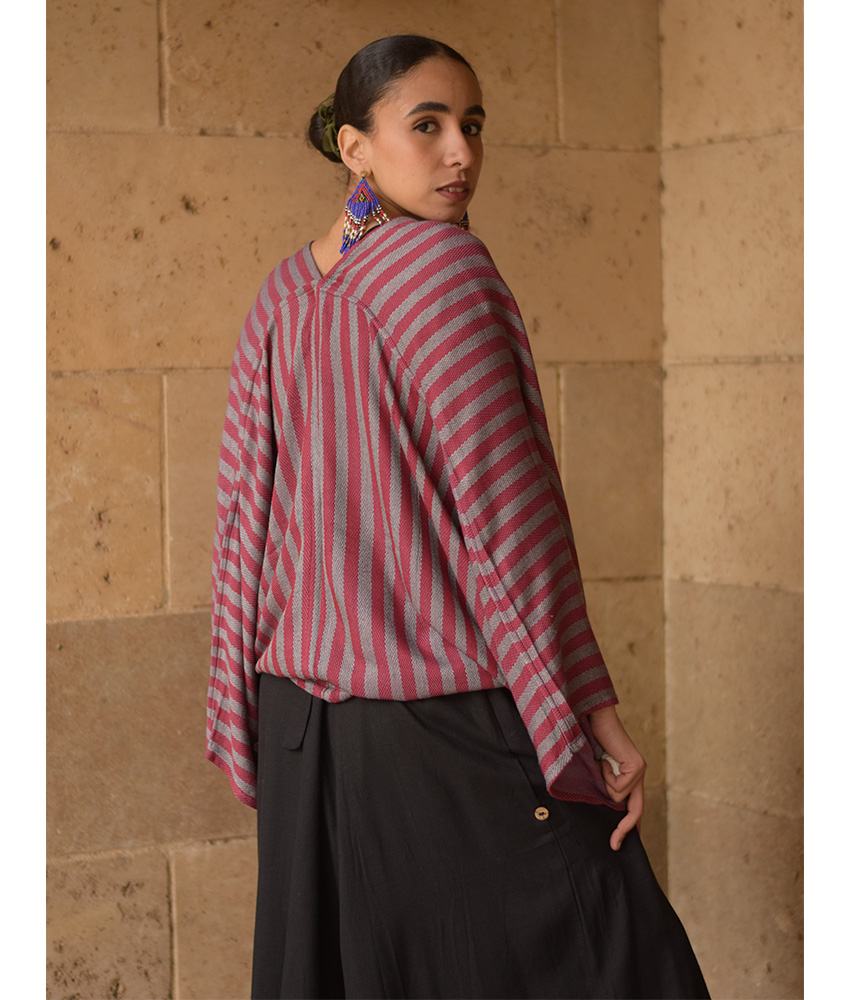 Red & Grey Heavy Viscose Bolero handmade in Egypt & available at Jozee Boutique.