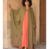 Army green Siwa Embroidered Linen Cardigan/Abaya with Hoodie handmade in Egypt & available at Jozee Boutique.