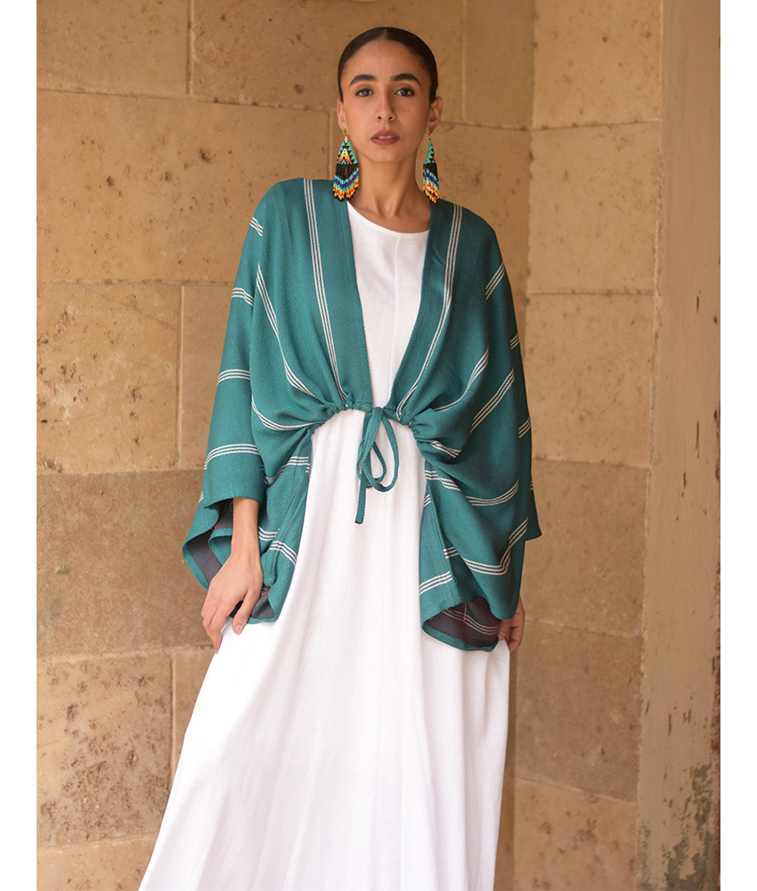 Teal green and grey Heavy Viscose Bolero handmade in Egypt & available at Jozee Boutique.