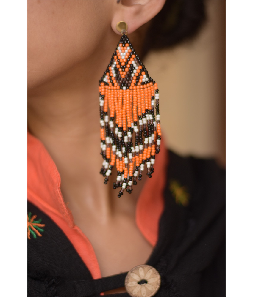 Black, Orange & White Beaded Earrings handmade in Egypt & available in Jozee Boutique