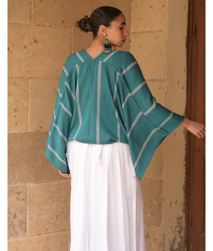 Teal green and grey Heavy Viscose Bolero handmade in Egypt & available at Jozee Boutique.