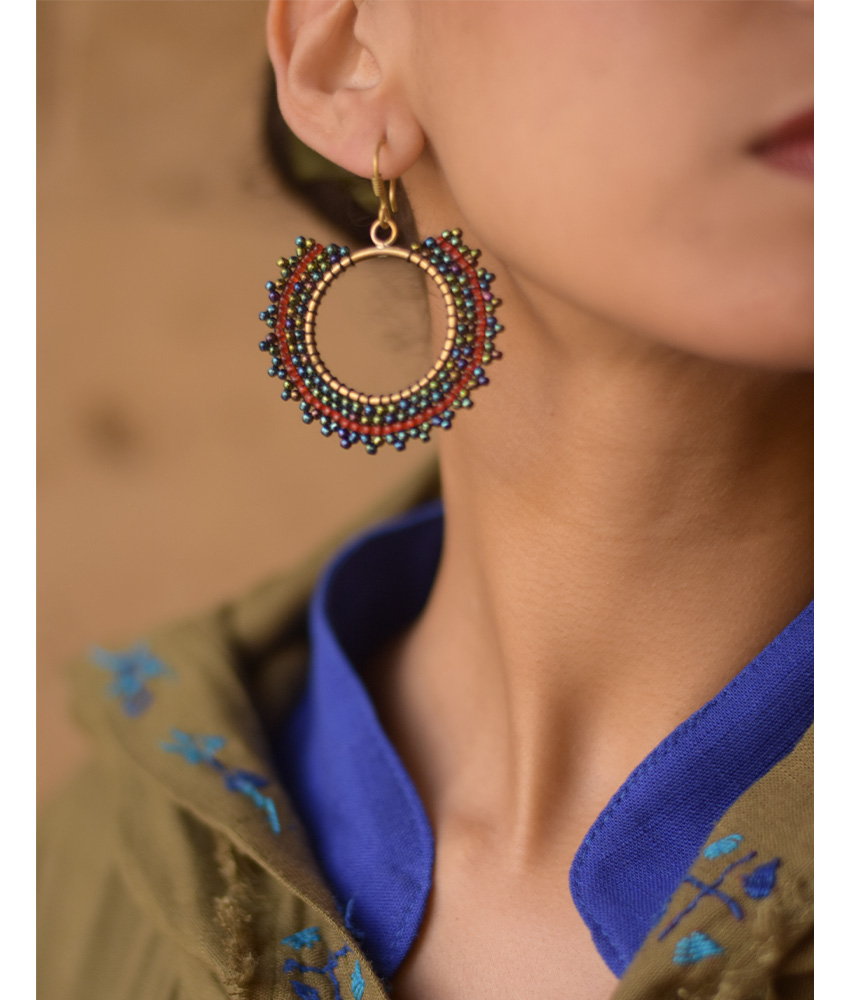 Red & Multicolored Beaded Copper Earrings handmade in Egypt & available in Jozee Boutique