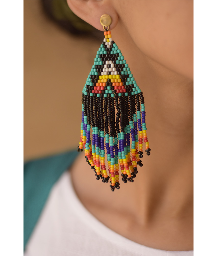 Black & Multicolored Beaded Earrings handmade in Egypt & available in Jozee Boutique