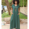 Emerald Green Linen Dress with Hoodie handmade in Egypt & available at Jozee Boutique.
