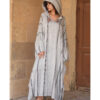 Grey Stripped Viscose Kaftan with Hoodie handmade in Egypt & available at Jozee Boutique.