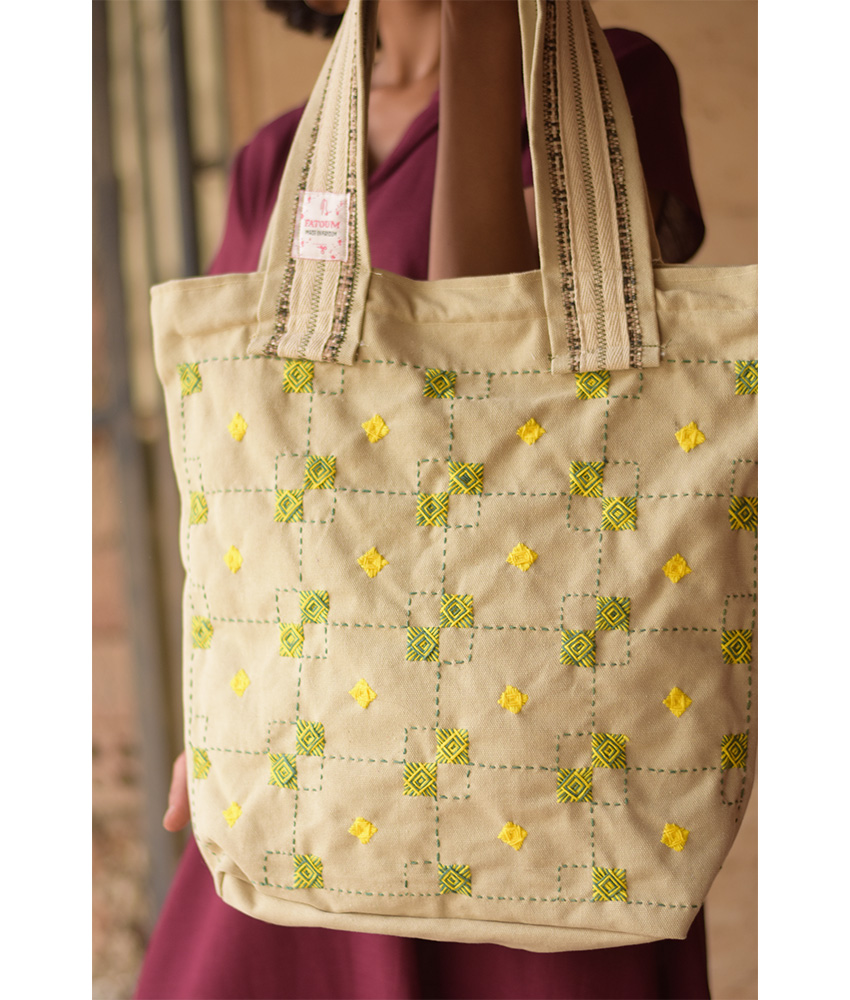 Beige Embroidered Tote Bag handmade in Egypt & available in Jozee boutique