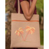 Dark Beige Embroidered Palm Linen Tote Bag handmade in Egypt & available at Jozee Boutique.handmade in Egypt & available at Jozee Boutique.
