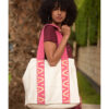 Fuchsia & off white Embroidered Tote Bag handmade in Egypt & available at Jozee Boutique.
