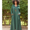 Emerald Green Linen Dress with Hoodie handmade in Egypt & available at Jozee Boutique.