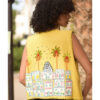 Yellow Hand Embroideries Linen Vest handmade in Egypt & available at Jozee Boutique.