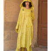 Yellow & Purple Stripped Viscose Kaftan with Hoodie handmade in Egypt & available at Jozee Boutique.