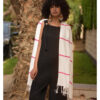 Off White & Fuchsia Viscose Shawl with Fringes handmade in Egypt & available at Jozee Boutique.handmade in Egypt & available at Jozee Boutique.