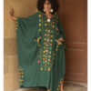 Emerald Green Siwa Embroidered Linen Kaftan with Hoodie handmade in Egypt & available at Jozee Boutique.