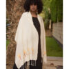 Off White Embroidered Linen Shawl handmade in Egypt & available at Jozee Boutique.handmade in Egypt & available at Jozee Boutique.