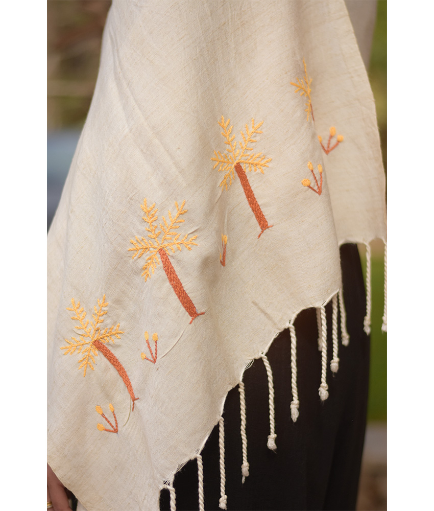 Off White Embroidered Linen Shawl handmade in Egypt & available at Jozee Boutique.handmade in Egypt & available at Jozee Boutique.
