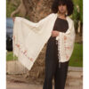 Off White Embroidered Linen Shawl handmade in Egypt & available at Jozee Boutique.handmade in Egypt & available at Jozee Boutique.