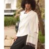 Off White Viscose Shawl with Fringes handmade in Egypt & available at Jozee Boutique.handmade in Egypt & available at Jozee Boutique.