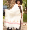 Off White Embroidered Linen Shawl handmade in Egypt & available at Jozee Boutique.handmade in Egypt & available at Jozee Boutique.